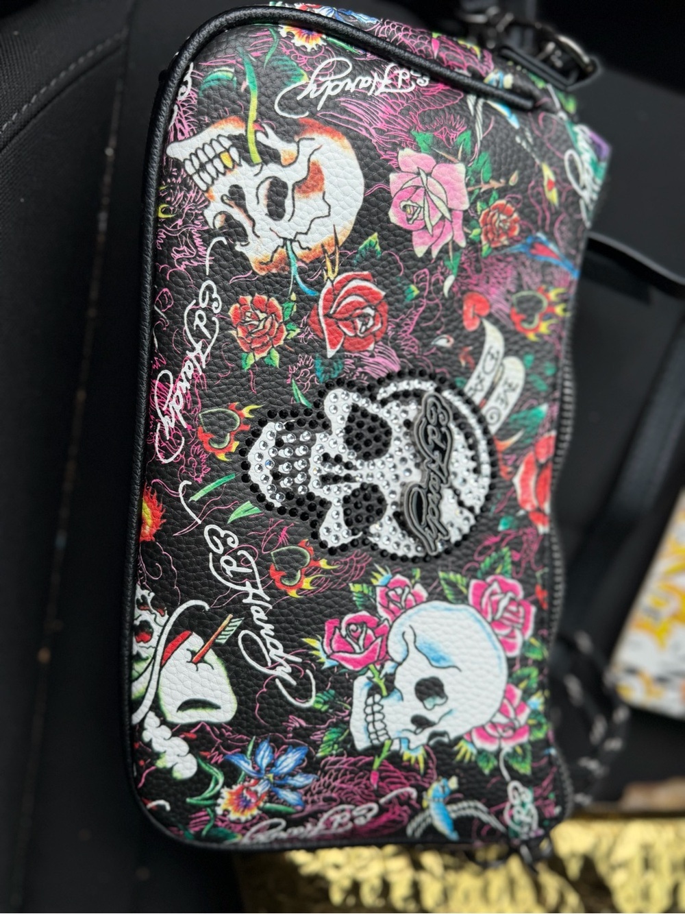 Ed Hardy Black Multi-Color Floral & Skull Crossbody - Picture 4 of 4